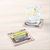 あなた自身のカスタムなレトロの50年代のダイナーの印を作成して下さい スクエアペーパーコースター (インサイチュ)