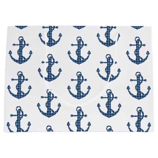 あなた自身のカスタムな|の格子縞のタータンチェックの青いいかりを作成して下さい ラージペーパーバッグ (正面)