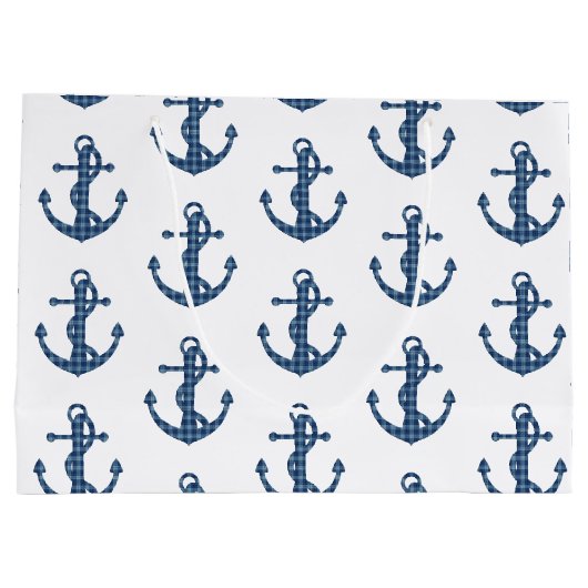 あなた自身のカスタムな|の格子縞のタータンチェックの青いいかりを作成して下さい ラージペーパーバッグ (裏面)