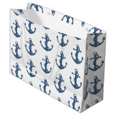 あなた自身のカスタムな|の格子縞のタータンチェックの青いいかりを作成して下さい ラージペーパーバッグ (正面アングル)