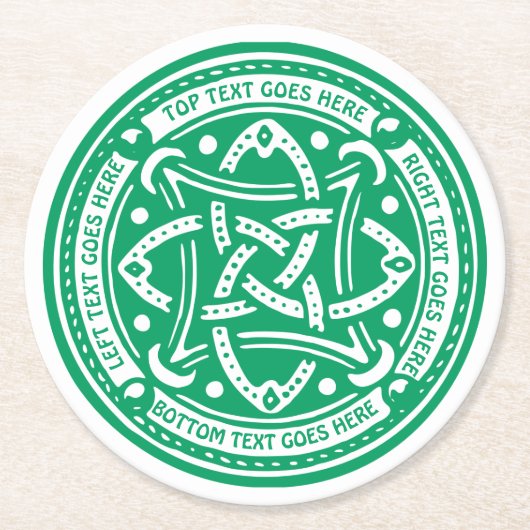 あなた自身のケルト結び目模様のシャムロックの緑のアイルランド語を作成して下さい ラウンドペーパーコースター (正面)