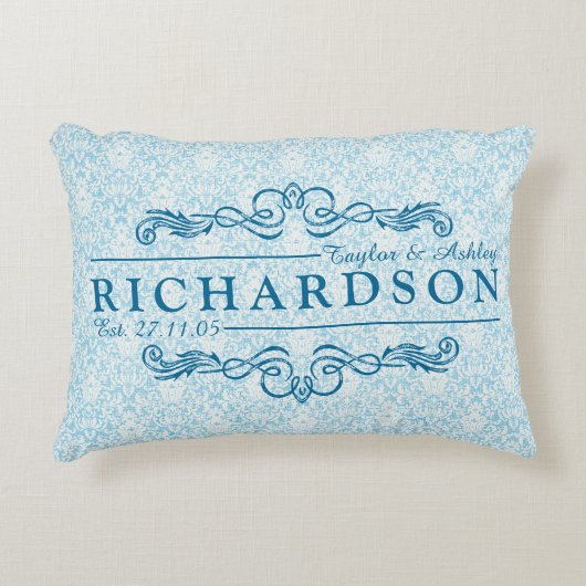 あなた自身のダマスク織の結婚記念日のモノグラムを作って下さい アクセントクッション (正面)
