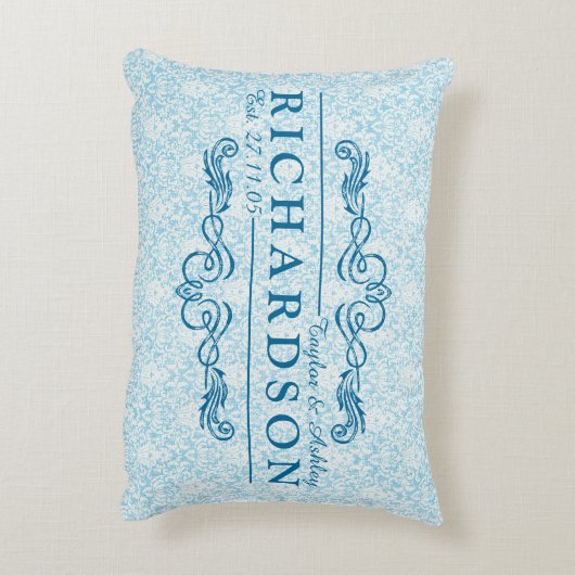 あなた自身のダマスク織の結婚記念日のモノグラムを作って下さい アクセントクッション (裏面(縦))