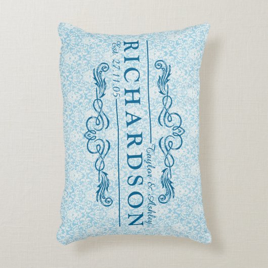 あなた自身のダマスク織の結婚記念日のモノグラムを作って下さい アクセントクッション (正面(垂直))