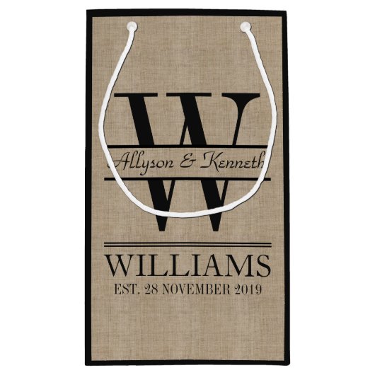 あなた自身のバーラップのロゴ記念日のモノグラムを作成して下さい スモールペーパーバッグ (裏面)