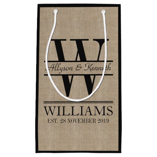 あなた自身のバーラップのロゴ記念日のモノグラムを作成して下さい スモールペーパーバッグ (正面)