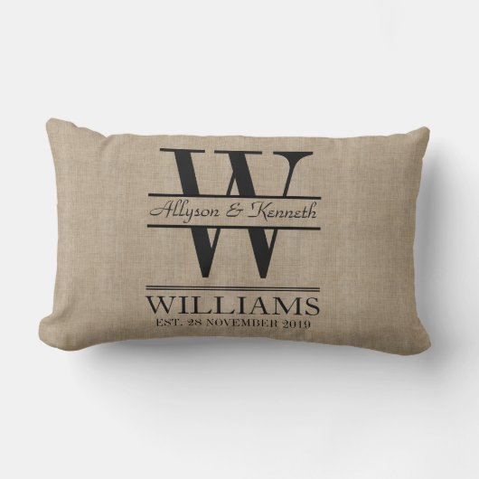 あなた自身のバーラップのロゴ記念日のモノグラムを作成して下さい ランバークッション (正面)