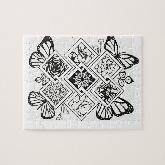 あなた自身のパズルの蝶花を着色して下さい ジグソーパズル (横)