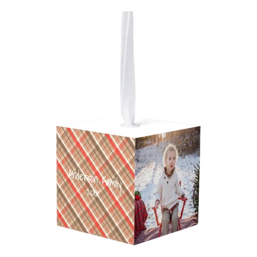 あなた自身のパーソナライズな3つの写真の立方体のオーナメントを作って下さい キューブオーナメント (裏面アングル)