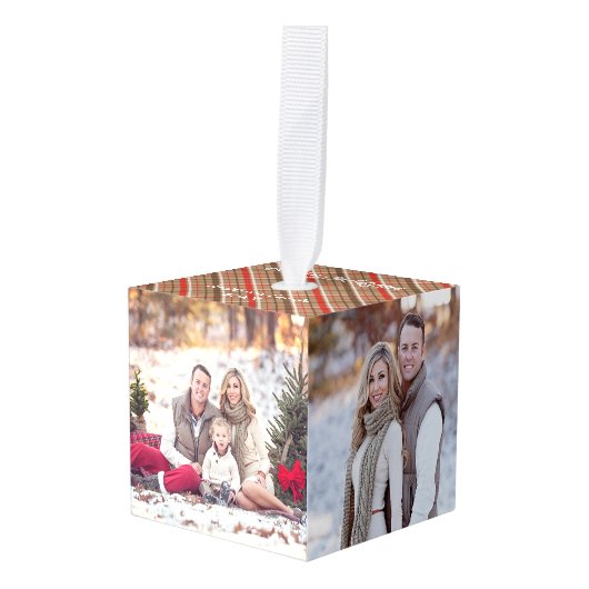 あなた自身のパーソナライズな4つの写真の立方体のオーナメントを作って下さい キューブオーナメント (正面アングル)