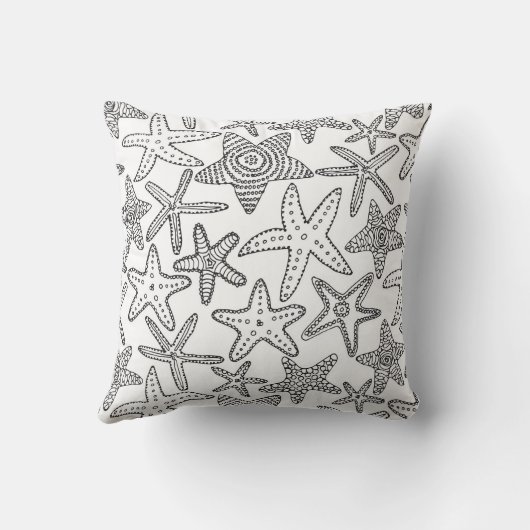 あなた自身のヒトデの白黒沿岸を絵を描いて下さい クッション (裏面)