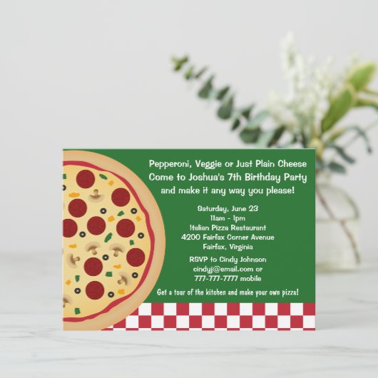 あなた自身のピザ子供の誕生日のパーティーを作って下さい 招待状 (スタンド正面)