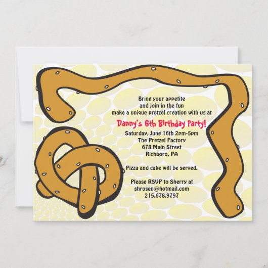 あなた自身のプレッツェルの誕生日のパーティの招待状を作って下さい 招待状 (正面)