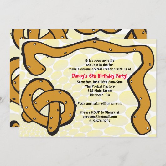 あなた自身のプレッツェルの誕生日のパーティの招待状を作って下さい 招待状 (正面/裏面)