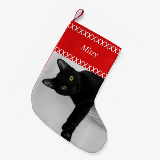 あなた自身のペット猫の写真のクリスマスを作成して下さい スモールクリスマスストッキング (正面 (吊り時))