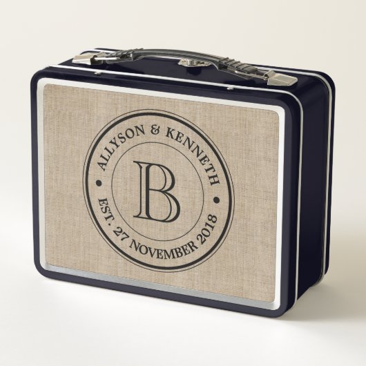 あなた自身のレトロのロゴ記念日のモノグラムを作成して下さい メタルランチボックス (裏面)