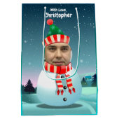 あなた自身の写真とカスタマイズ2つのおもしろいな雪だるま ミディアムペーパーバッグ (裏面)