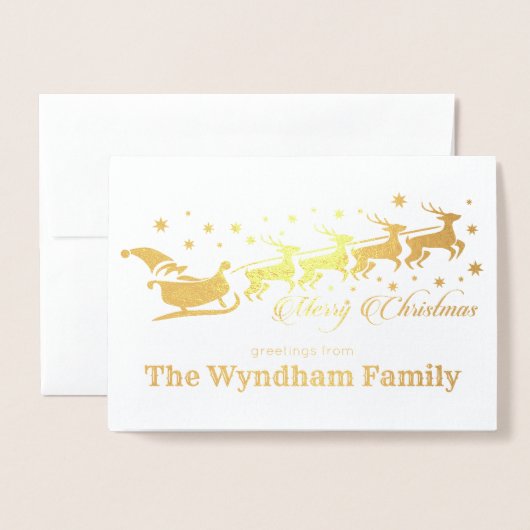 あなた自身の写真のクリスマスのサンタのトナカイのそりを加えて下さい 箔カード (封筒付き正面)