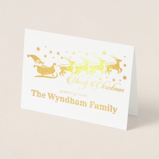 あなた自身の写真のクリスマスのサンタのトナカイのそりを加えて下さい 箔カード (正面)