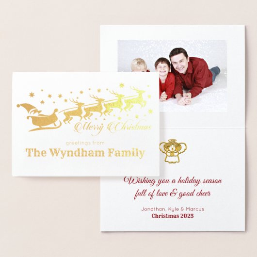 あなた自身の写真のクリスマスのサンタのトナカイのそりを加えて下さい 箔カード (ディスプレー)