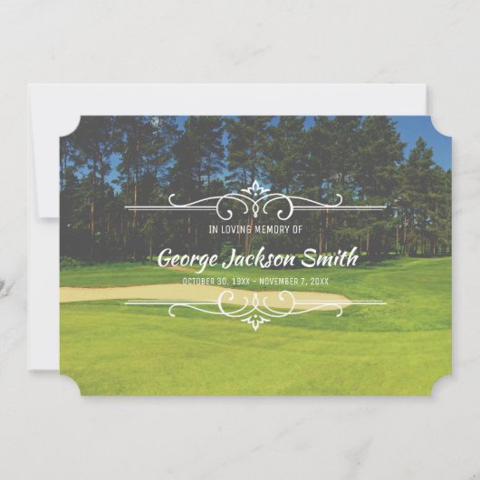 あなた自身の写真のゴルフ告別式のゴルファーを加えて下さい 招待状 (正面)
