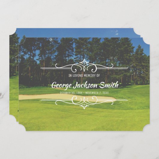 あなた自身の写真のゴルフ告別式のゴルファーを加えて下さい 招待状 (正面/裏面)