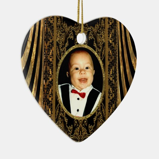 あなた自身の写真のハートを挿入して下さい セラミックオーナメント (右)