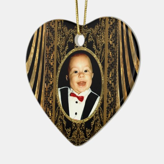あなた自身の写真のハートを挿入して下さい セラミックオーナメント (左)