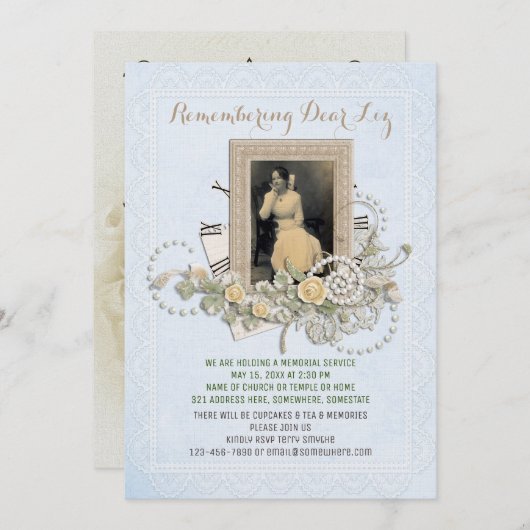 あなた自身の写真の告別式のバラの真珠を加えて下さい 招待状 (正面/裏面)