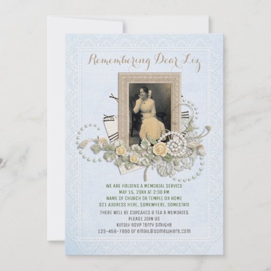 あなた自身の写真の告別式のバラの真珠を加えて下さい 招待状 (正面)