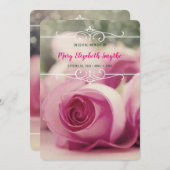 あなた自身の写真の告別式のピンクのバラを加えて下さい 招待状 (正面/裏面)
