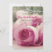 あなた自身の写真の告別式のピンクのバラを加えて下さい 招待状 (正面)