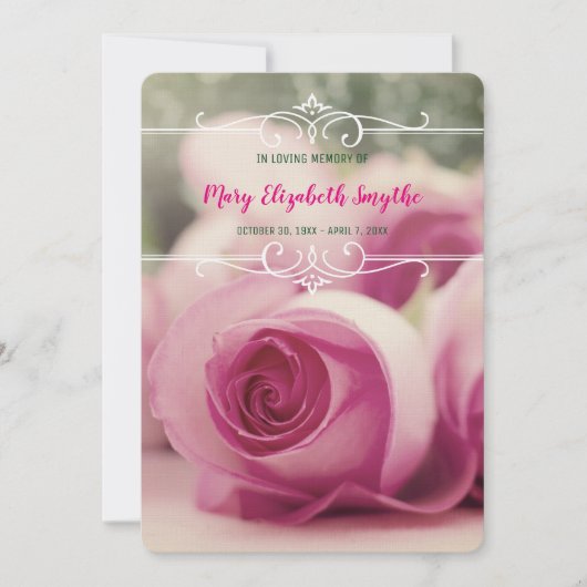 あなた自身の写真の告別式のピンクのバラを加えて下さい 招待状 (正面)