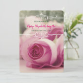 あなた自身の写真の告別式のピンクのバラを加えて下さい 招待状 (スタンド正面)