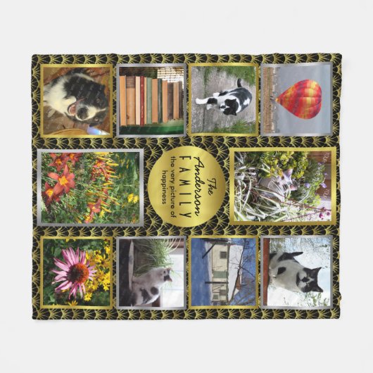 あなた自身の写真の姓の黒の金ゴールドDecoを作成して下さい フリースブランケット (正面(横))