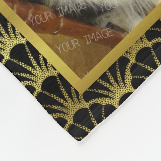 あなた自身の写真の姓の黒の金ゴールドDecoを作成して下さい フリースブランケット (角)