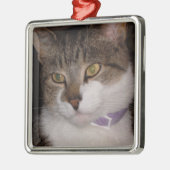 あなた自身の写真の正方形のオーナメントのテンプレートを作成して下さい メタルオーナメント (左)