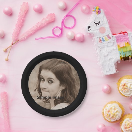 あなた自身の写真|のシンプルでモダンで黒いパーティーを作成して下さい ペーパープレート (パーティー)