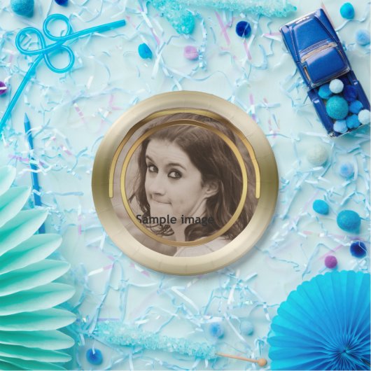 あなた自身の写真|の上品の金ゴールドの金属パーティーを作成して下さい ペーパープレート (パーティー)