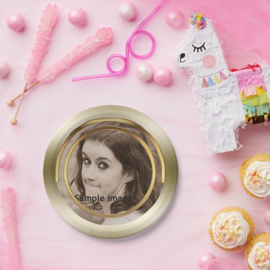 あなた自身の写真|の上品の金ゴールドの金属パーティーを作成して下さい ペーパープレート (パーティー)