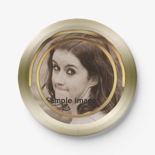 あなた自身の写真|の上品の金ゴールドの金属パーティーを作成して下さい ペーパープレート (正面)