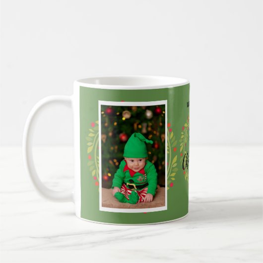 あなた自身の初めてのクリスマスのベビーのクリスマスを作成して下さい コーヒーマグカップ (左)