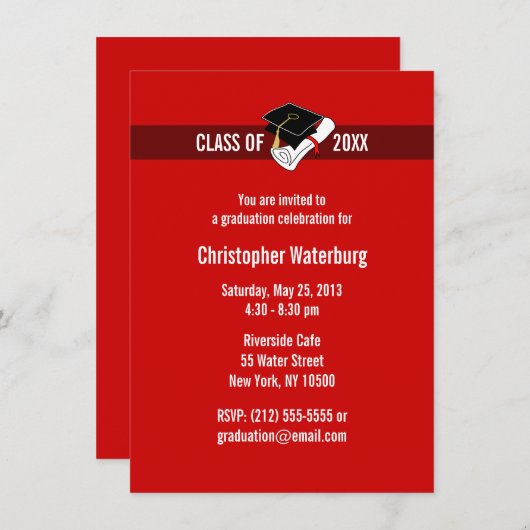 あなた自身の卒業の招待状の赤10を作成して下さい 招待状 (正面/裏面)