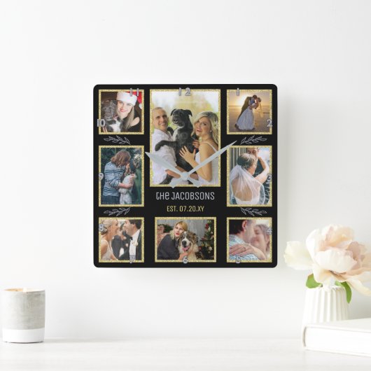 あなた自身の家族または結婚式8の写真のコラージュを作成して下さい スクエア壁時計 (ホーム)