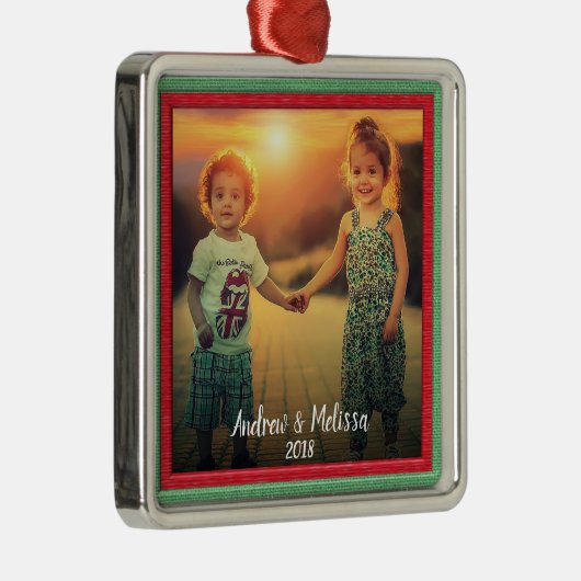 あなた自身の家族写真のクリスマスの記念品を作成して下さい メタルオーナメント (右)
