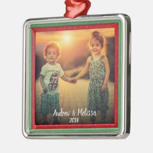 あなた自身の家族写真のクリスマスの記念品を作成して下さい メタルオーナメント (左)