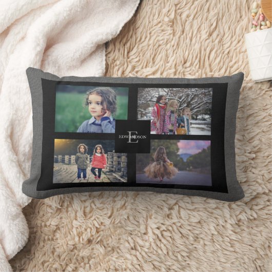 あなた自身の家族写真のコラージュの灰色のバーラップを作成して下さい ランバークッション (ブランケット)