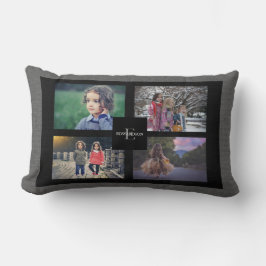 あなた自身の家族写真のコラージュの灰色のバーラップを作成して下さい ランバークッション