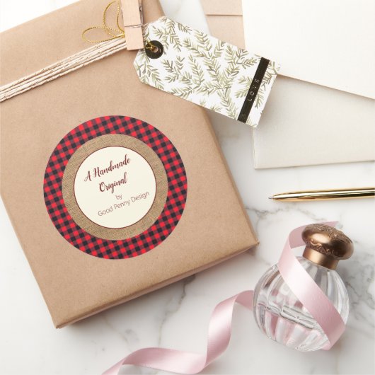 あなた自身の手で作られた 赤いバッファロープリントとバーリアップ ラウンドシール (ギフト)