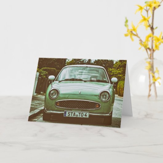 あなた自身の文字のクラシック車を加えて下さい カード (黄色い花)